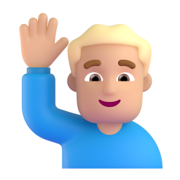 Man Raising Hand: medium-light skin tone