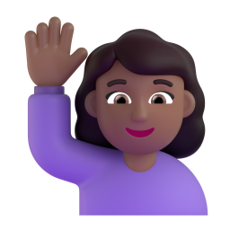 Woman Raising Hand: medium-dark skin tone